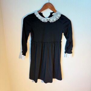 Girls' black dress with white lace collar and cuffs - Wednesday Adams style